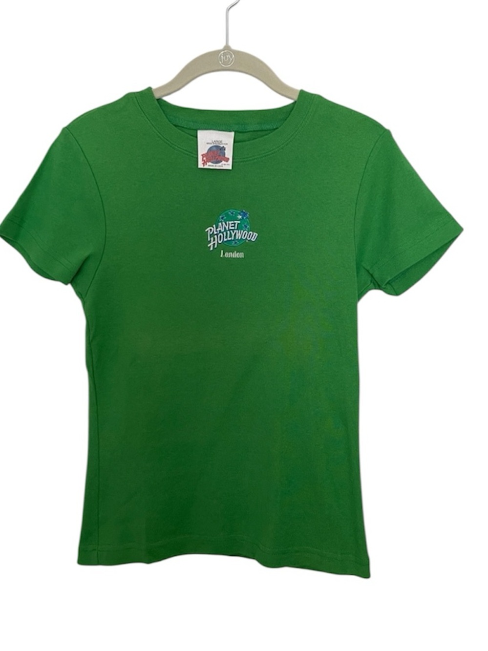 Vintage 1991 Planet Hollywood London Bright Green Baby Tee Made In USA Y2K